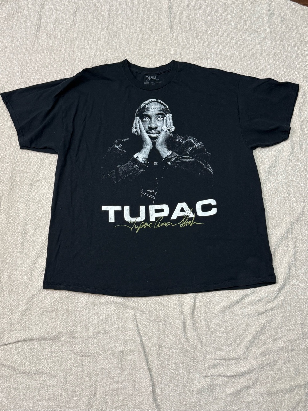 2Pac Tupac Shakur Graphic Tee 2XL Y2K Hip Hop Streetwear Black Shirt